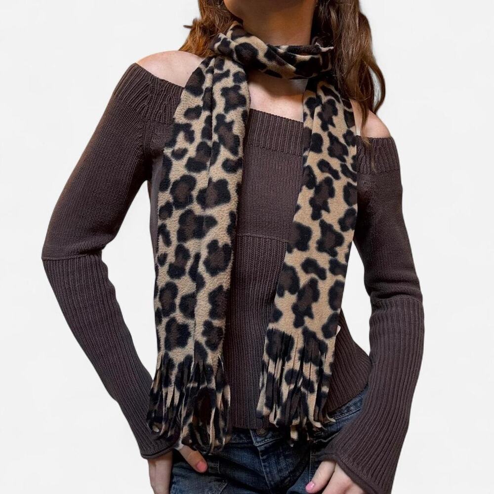 Y2k cheetah print fleece scarf